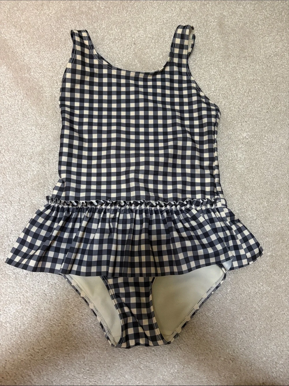 H&M Navy and White Gingham Peplum One-Piece Swimsuit